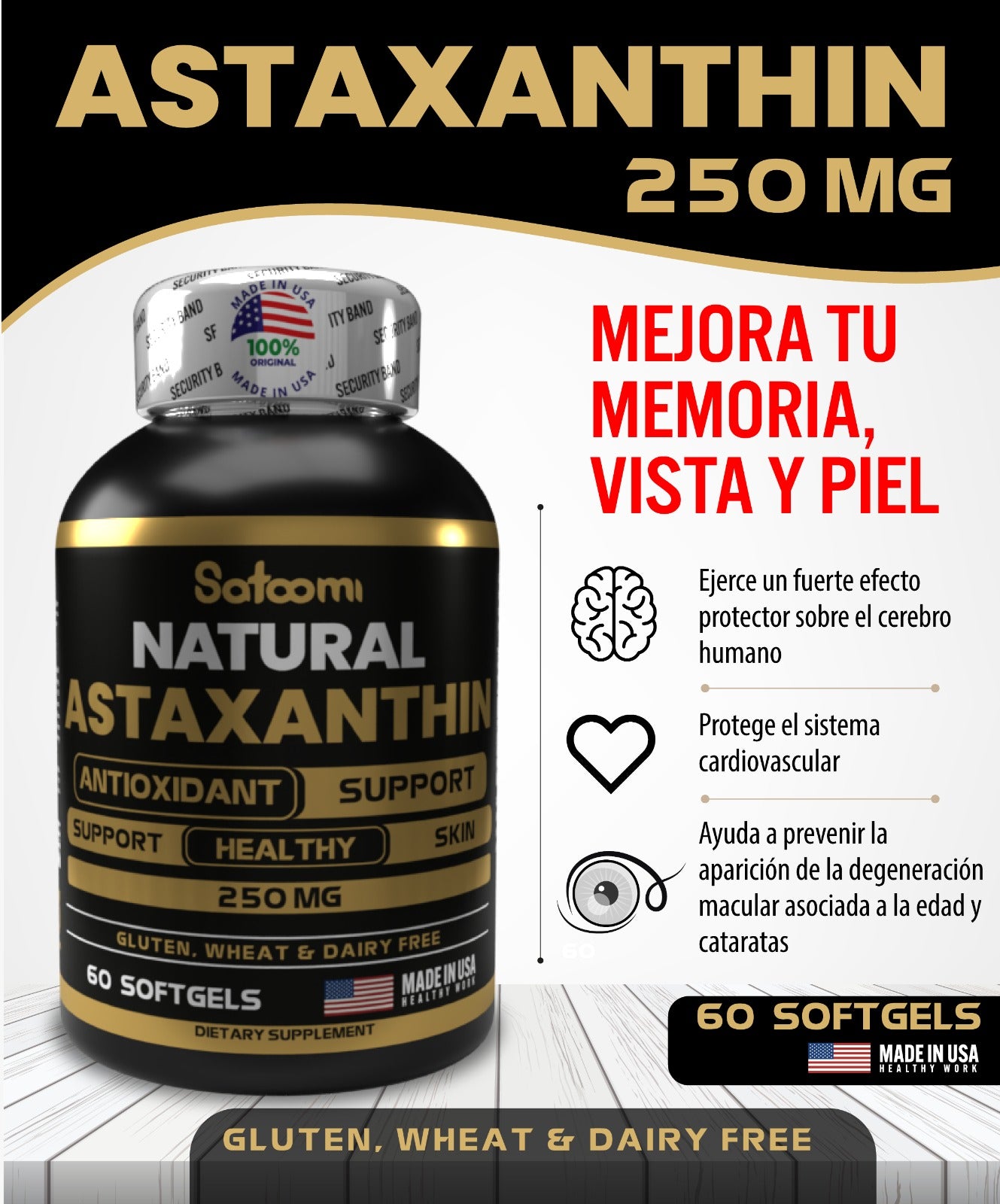 Astaxanthin Premium Americana | 60 Softgels del Antioxidante Más Potente del Mundo 💊